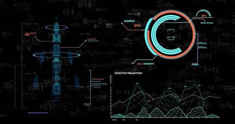 Futuristic Rocket HUD with 97% Gauge, Trajectory Mesh and Telemetry for System Diagnostics