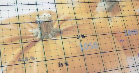 Pumpkin displaying macro dew drops with grid overlay and data numbers