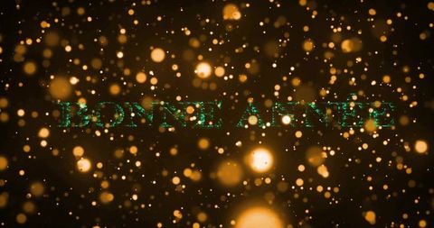 Glowing Green BONNE ANNEE Typography with Golden Bokeh, Floating Orbs, Festive Sparkle