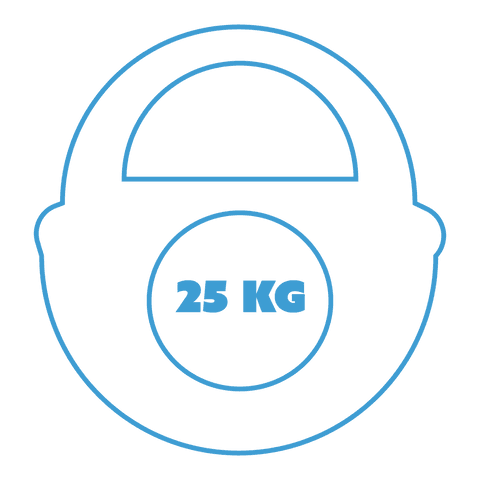 Blue dumbbell icon showing 25kg weight on transparent background