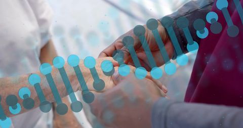 Doctor Assisting Elderly with DNA Technology Concept Overlay