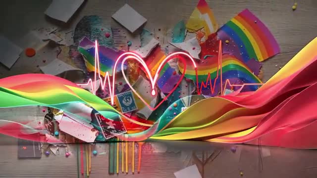 Pulsing Neon Heart with Flowing Ribbons Echoing Vitality