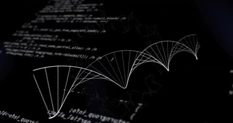 Digital DNA Strand with Data Processing on Black Background