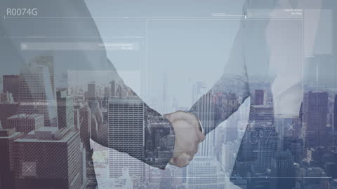 Business Handshake Overlay with Futuristic Data Display