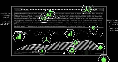 Ecology icons over digital data with futuristic interface