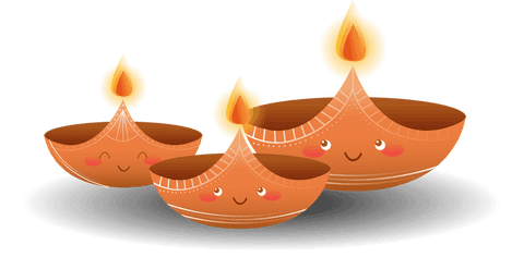 Transparent clay oil lamps with smiling faces for diwali celebration