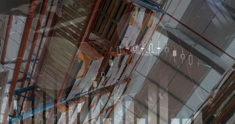 Financial Data Overlay on Empty Warehouse Interior - Download Free Stock Images Pikwizard.com