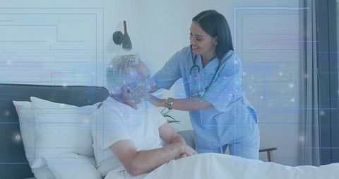 Nurse Providing Care to Elderly Patient in Medical Setting