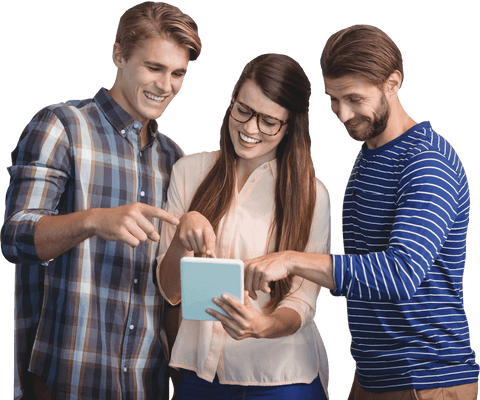 collaborative team discussing project on transparent tablet - Download Free Stock Videos Pikwizard.com