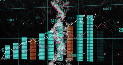 3D Mesh Column Rising in Futuristic Data Visualization Dashboard