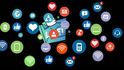 Social Media Icons on Black Background Representing Connectivity