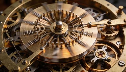 Macro rotating brass watch movement with sweeping balance wheel and hairspring mechanism