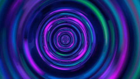 Spiraling neon tunnel drawing eye toward vanishing point with vibrant concentric rings
