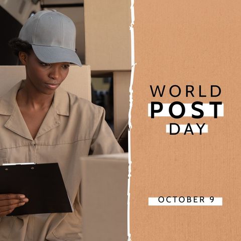 african american female postman celebrating world post day - Download Free Stock Templates Pikwizard.com