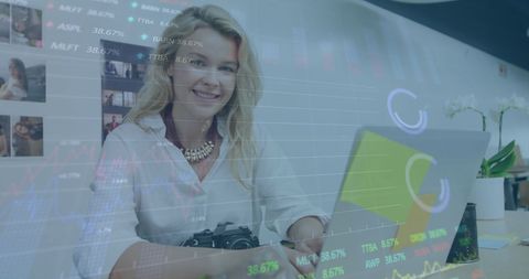 Young Female Business Creative with Stock Market Overlay