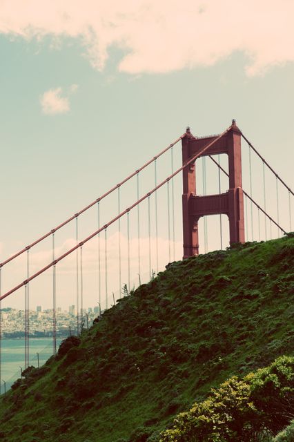 Perfect for travel websites, promotional materials, or documentaries about San Francisco, tourism, or engineering marvels. Can also be used in blogs or articles discussing travel destinations in California.