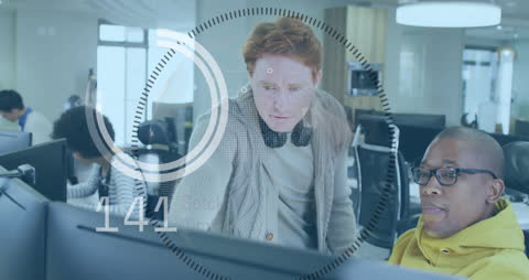 Data Processing Animation with Diverse Team in Modern Office