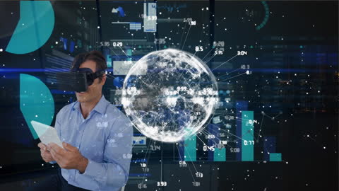 Businessman Engaging with Virtual Reality Data Visualization