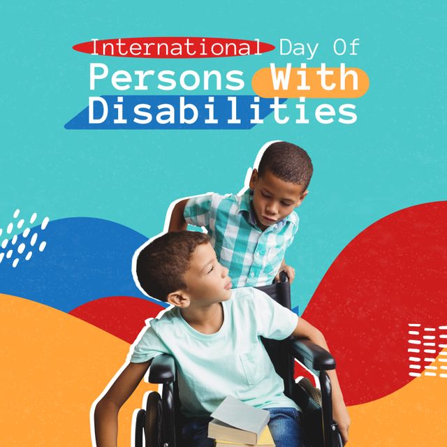 Children engaging in friendly conversation highlighting the importance of inclusion and awareness on the International Day of Persons with Disabilities. Suitable for social media campaigns, educational materials, awareness programs, and community outreach projects emphasizing diversity, support, and inclusion in schools or children’s activities.