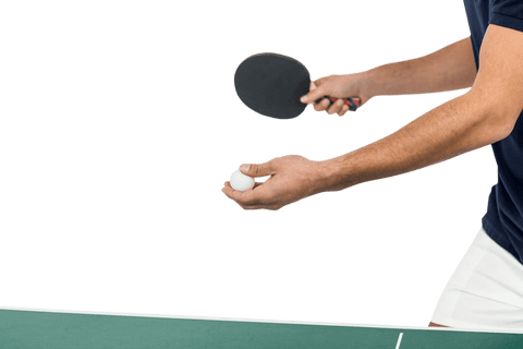 Focused male athlete playing table tennis with paddle, transparent background