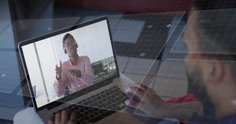 Virtual Meeting with Professional Overlay Elements in Workspace