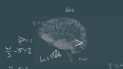 Rotating Brain Animation with Math Formulas Background