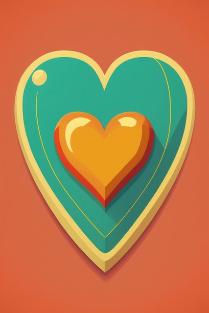 Orange and blue heart on pink background, created using generative ai technology. Retro, love and heart concept.