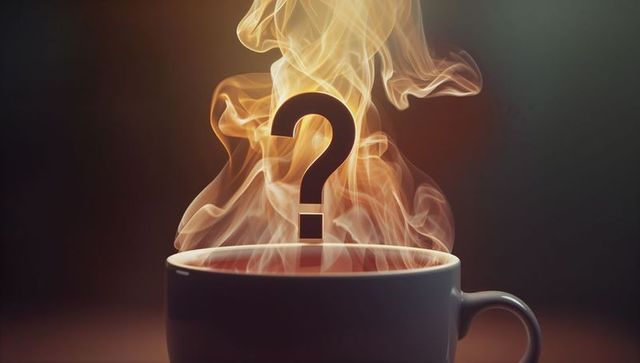 Mystical Mug with Steaming Question Mark Creating Intriguing Atmosphere
