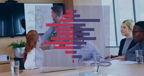 Business Team Discussing Strategy with Diagram in Meeting Room