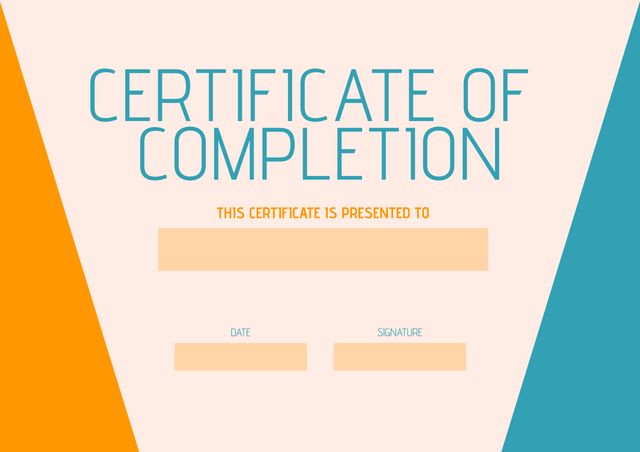 Colorful Certificate of Completion Template with Geometric Design - Download Free Stock Templates Pikwizard.com