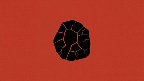 Geometric Polygon with Cracks on Red Background