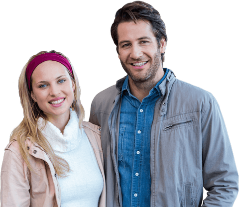 Smiling Couple Posing with Transparent Background Shopping Mall