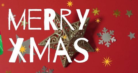 Festive Holiday Greetings with Gold Star on Vibrant Red Background