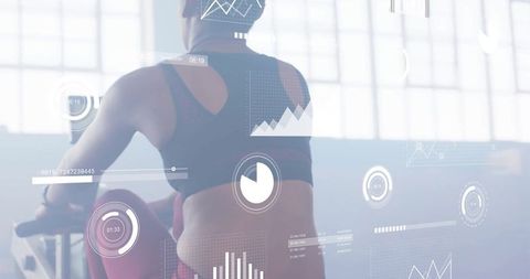 Futuristic fitness data visualization at gym