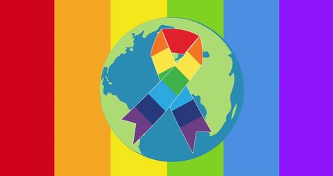 LGBTQ Rainbow Ribbon on World Globe. Pride and Equality Representation - Download Free Stock Images Pikwizard.com