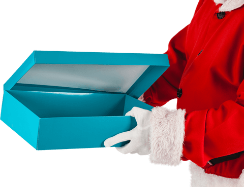 Santa Holding Open Transparent Box Offering Gift Reveal