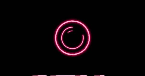 Glowing Neon Circle on Black Background with Copy Space