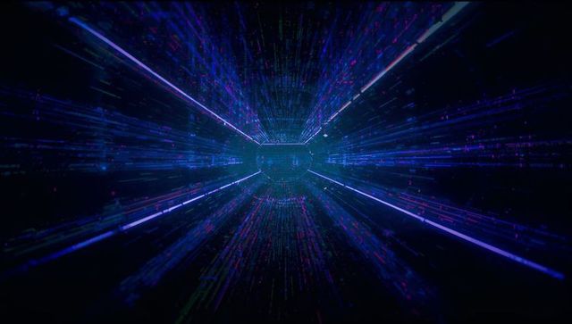 Neon data streams creating futuristic digital tunnel effect