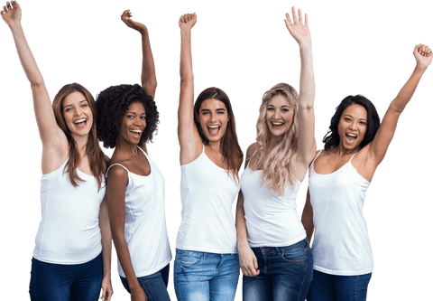 Diverse women celebrating with transparent background