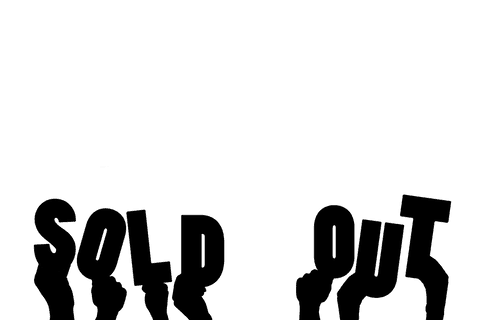 Sold out text in hands on transparent background vector