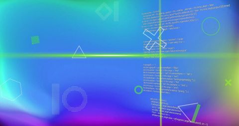 Futuristic Digital Interface with Code and Geometric Shapes