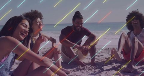 Cheerful Friends Relaxing on Tropical Beach Together