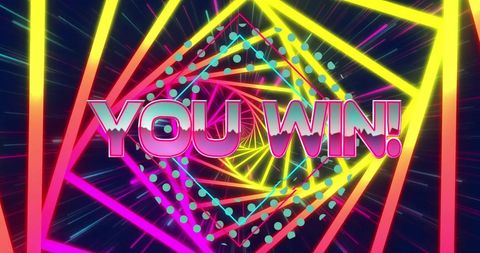 You Win Text Over Dynamic Neon Pattern