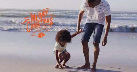 Father and Daughter Enjoying Christmas on the Beach