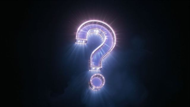 Futuristic glowing question mark in abstract dark space