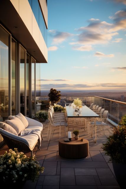 Luxury Rooftop Terrace with City View at Sunset - Download Free Stock Images Pikwizard.com
