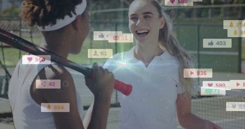 Tennis Players Engaging Conversation Tennis Court Background