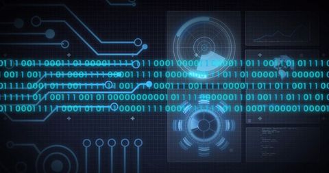 Streaming Central Binary Data Stream on Virtual HUD with Circuit Traces and Radar Panels