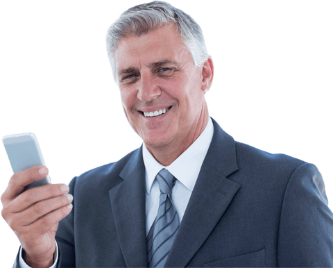 Transparent Smiling Businessman Using Smartphone