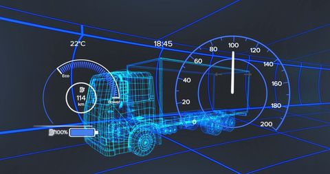 Futuristic Digital Truck Interface with Virtual Gauges